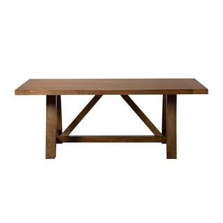 Rectangular Wooden Dining Table with Trestle Base in Brown - Bed Bath ...