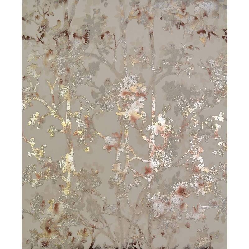 Cooper Shimmering Metallic Foliage 20.8 in x 32.8 ft Wallpaper - 20.8 In. x 32.8 Ft. = 56.9 Sq. Ft. - khaki/multi