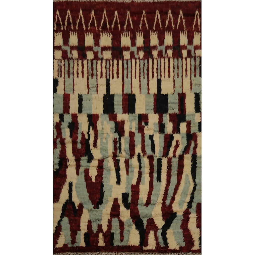 Hand Knotted Oriental 100% Wool Carpet Modern Tribal Beige & Ivories Moroccan Area Rug - 9' 2'' X 6' 0''