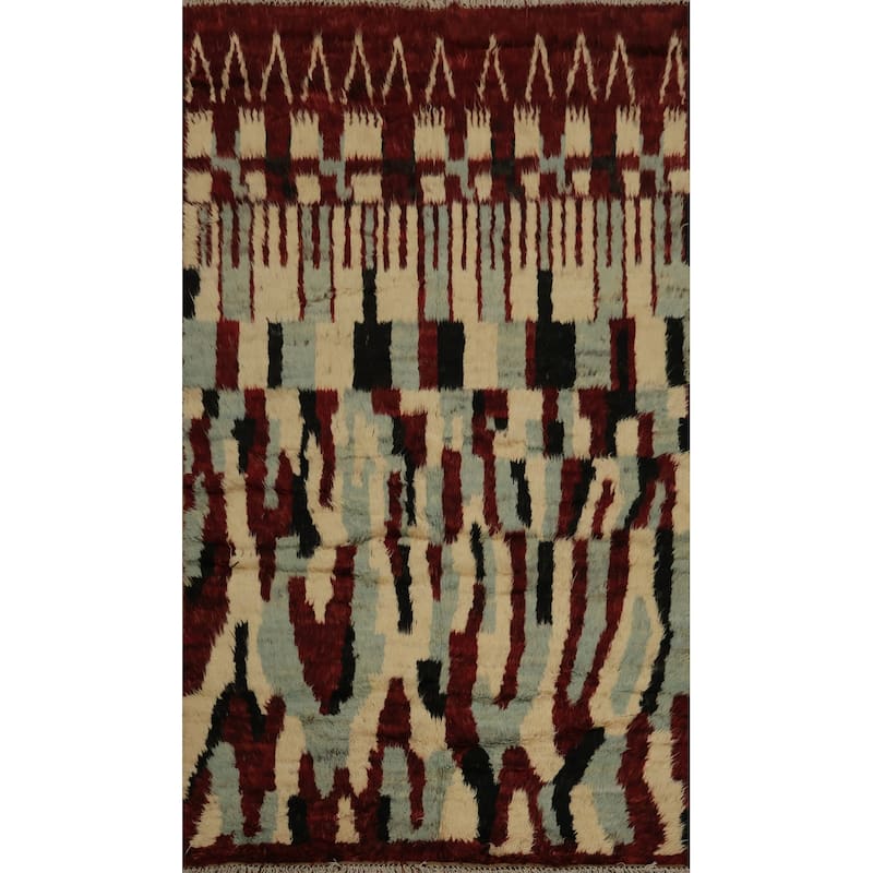 Hand Knotted Oriental 100% Wool Carpet Modern Tribal Beige & Ivories Moroccan Area Rug - 9' 2'' X 6' 0''