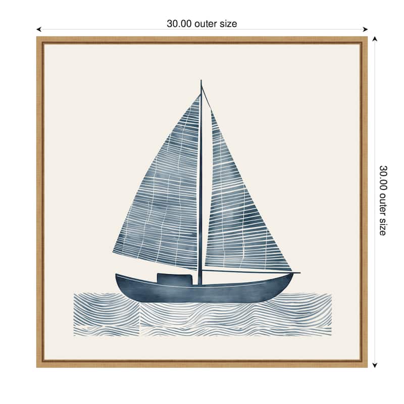 Kate and Laurel Nautical Blue Sailboat SQ Expansion by The Creative Bunch Studio Framed Canvas Wall Art Print