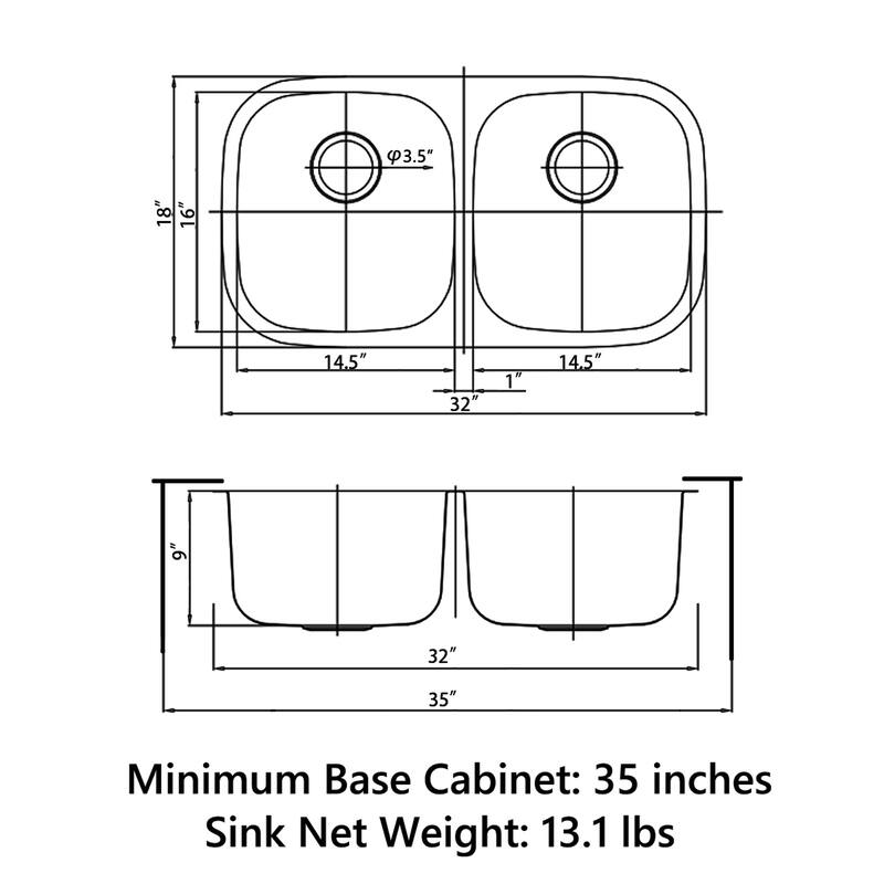 Sinber Undermount Double Bowl 304 Stainless Steel Kitchen Sink