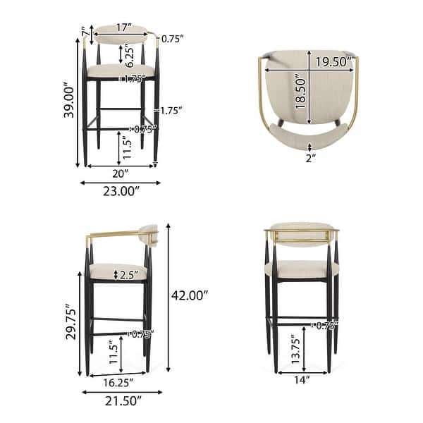 dimension image slide 1 of 4, Christopher Knight Home Elmore Fabric and Iron 30 Inch Barstools (Set of 2)