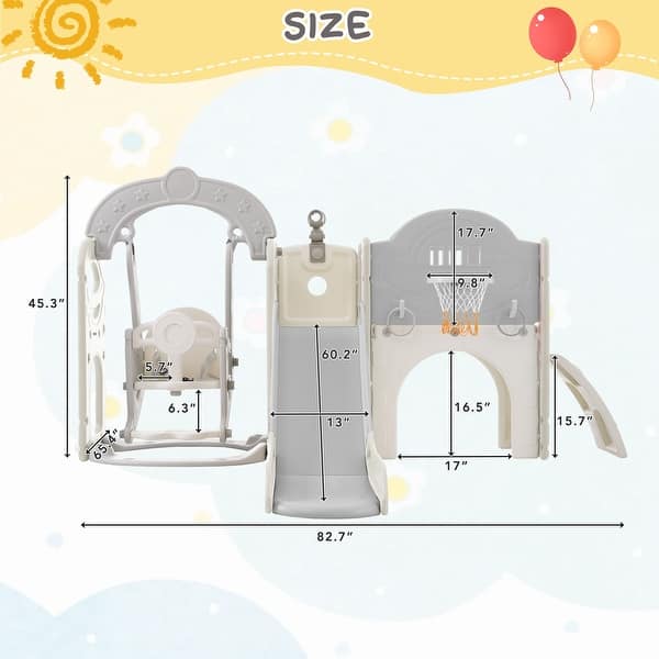 dimension image slide 1 of 5, Toddler Slide and Swing Set 8 in 1 with Basketball Hoop