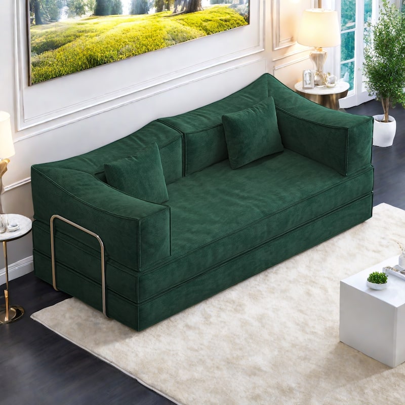 78.7" Foam 3-Seater Sleeper Sofa with armrests and comfortable for living room and bedroom - Green