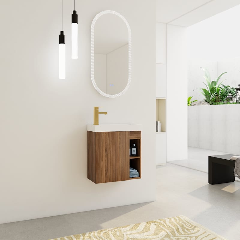 20" Floating Bathroom Vanity with Soft-Close Door and Resin Sink, Space-Saving Wall-Mounted Design