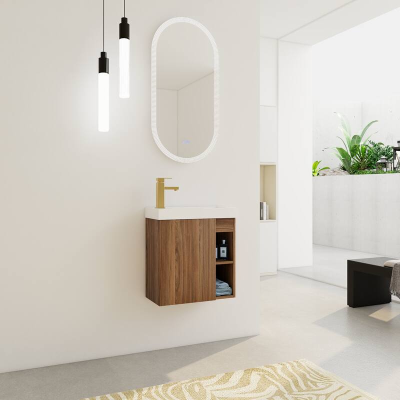 GDFStudio - Milo Modern Wall-Mounted Bathroom Vanity with White Resin Sink and Soft-Close Cabinet Door