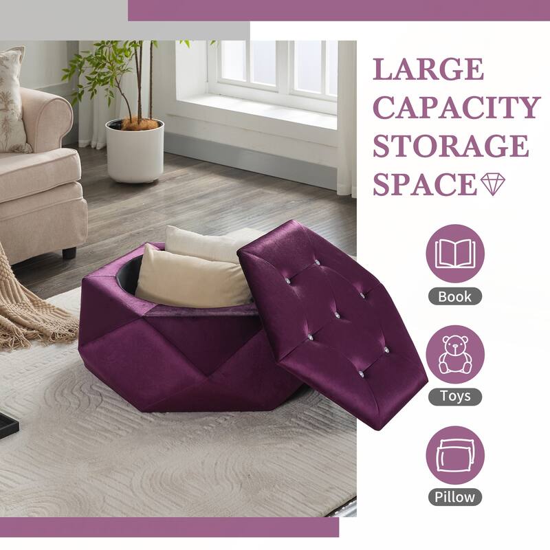 Elegant Velvet Polygon Diamond Tufted Storage Ottoman for Living Room and Bedroom
