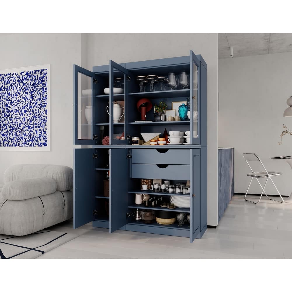 Palace Imports 100% Solid Wood Pantry China Cabinet, Raised Panel & Clear Glass Doors, 2 Drawers, 48.5" Wide, 71.5" Tall