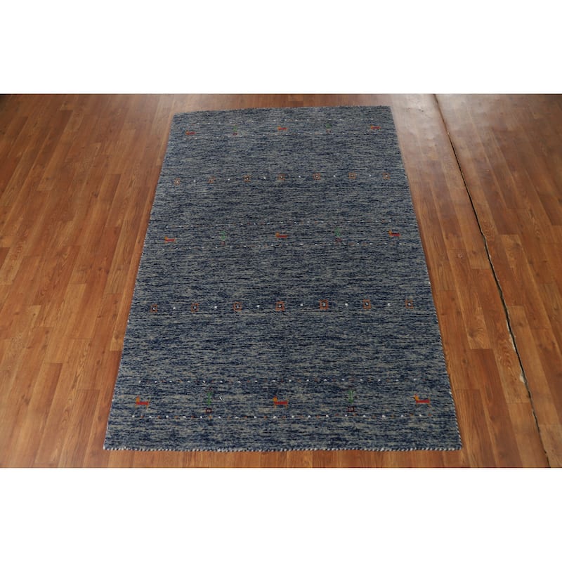 Hand Knotted Oriental 100% Wool Carpet Tribal Animal Pictorial Navy Blue & Blues Gabbeh Area Rug - 5' 10'' X 3' 11''