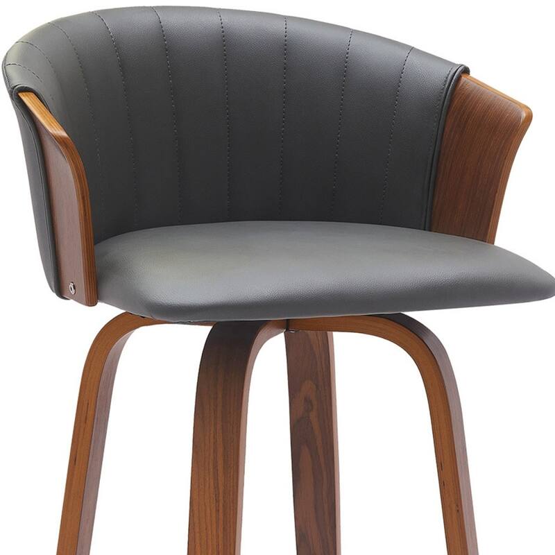 Faux Leather Swivel Counter Height Stool with Solid Wood Frame, Arms and Footrest