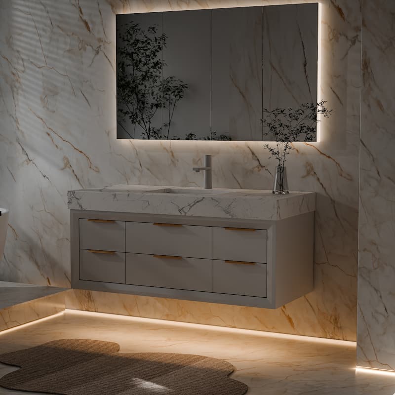 48" Wall-Mount Bathroom Vanity with LED Light. - 48 inch - White.