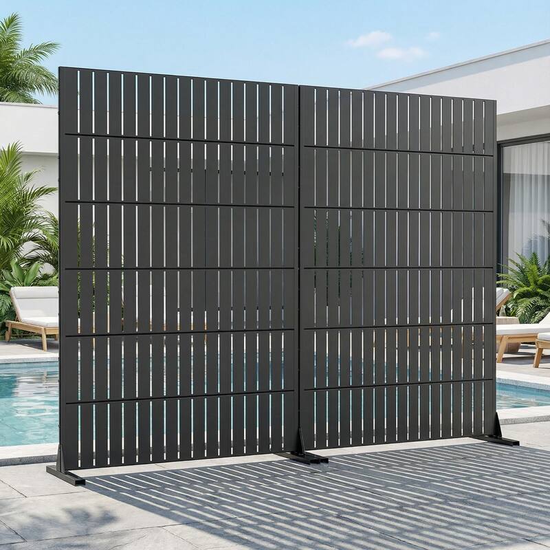Privacy Metal Screen Fence Panel Horizontal Stripe Pattern Set of 2