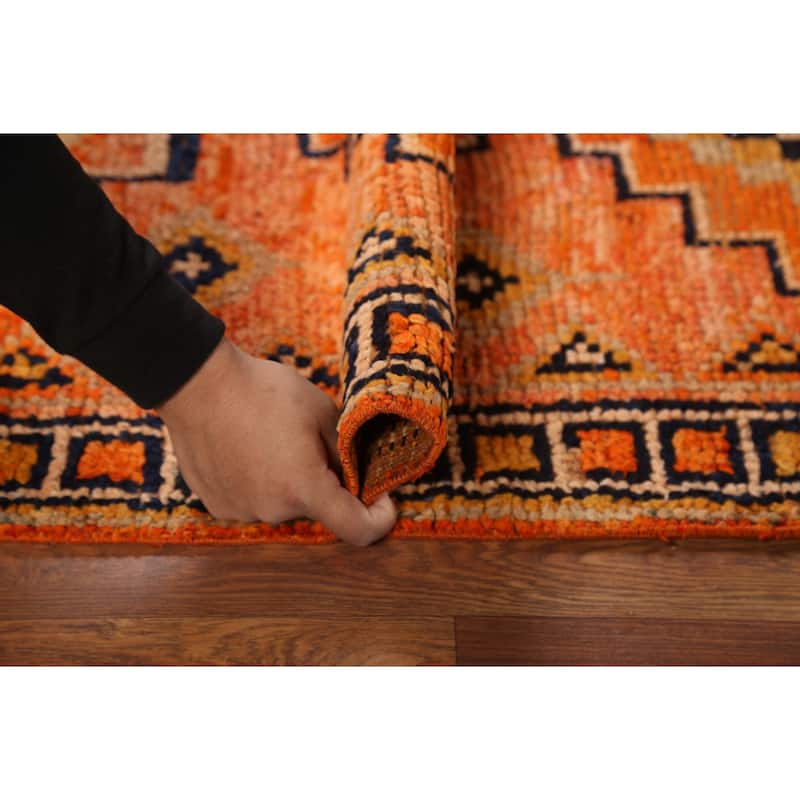 Orange / Geometric Oushak Vintage Runner Rug Handmade Wool Carpet - 2'8"x 11'4"