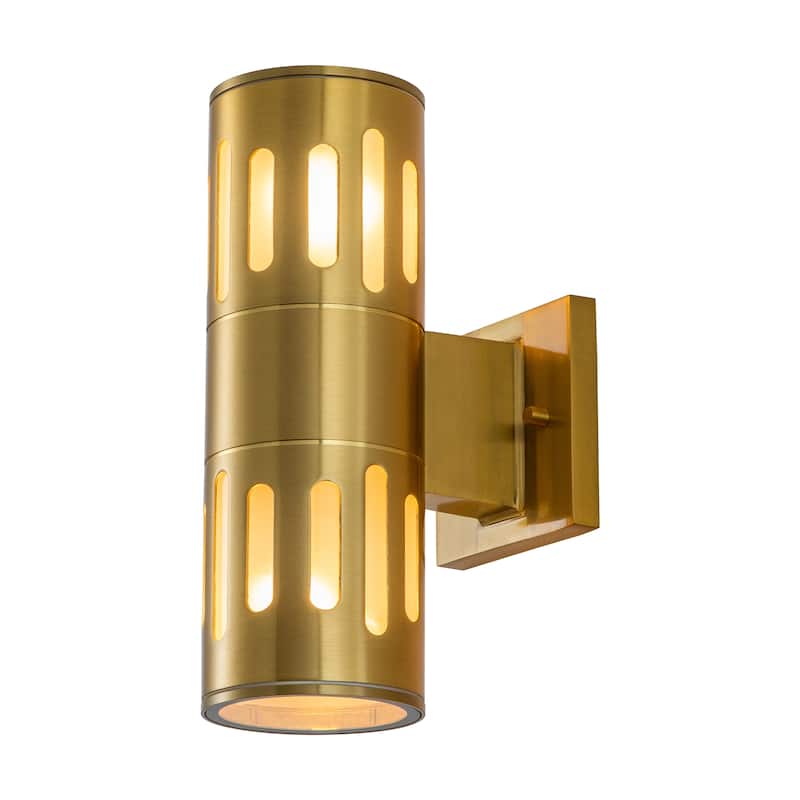 C Cattleya Die-cast Aluminum Cylinder Outdoor Wall Sconce - Gold