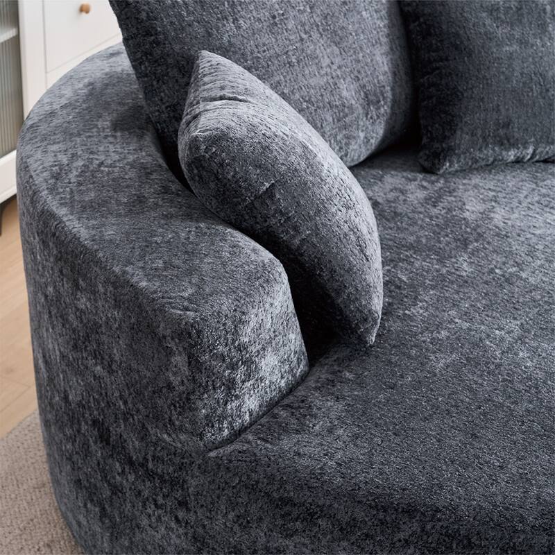 Round Accent Chair with High-Resilience Cushions, Swivel Chenille Barrel Chair, Fluffy Sleeper Lounge Chair