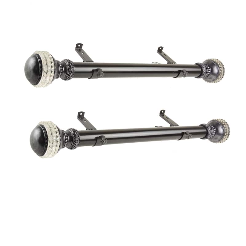 Steel Curtain Rods Set - 12-20 Inch Adjustable Rods with Finials - Black Drapery Hardware - M