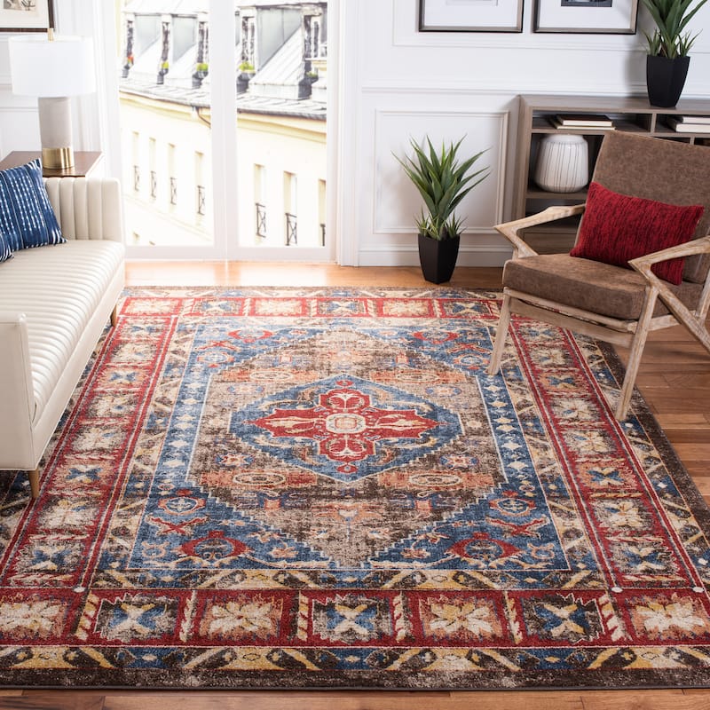 SAFAVIEH Bijar Bertineke Traditional Oriental Distressed Rug - 6'7" x 9' - Brown/Royal