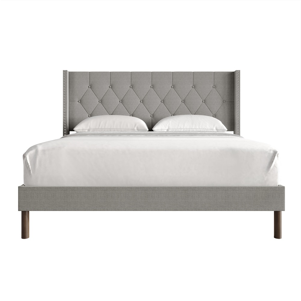 CraftPorch Elegance Wingback Linen Upholstered Bed