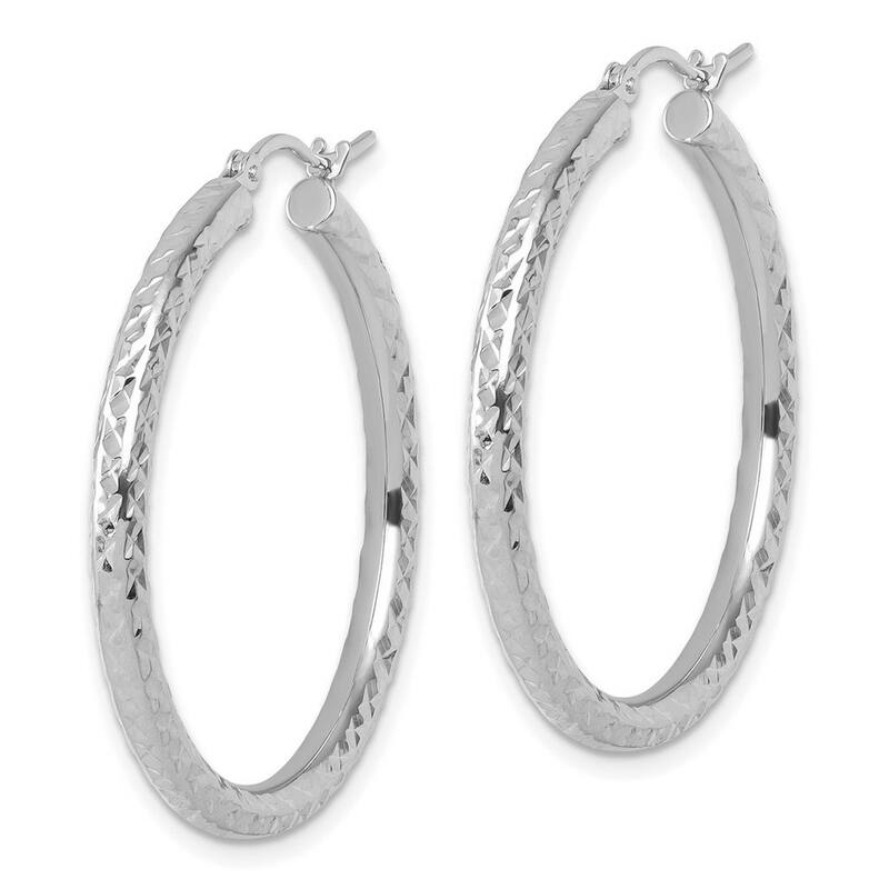 Curata 14k White Gold Sparkle Cut Round Hoop Earrings - 35x35mm