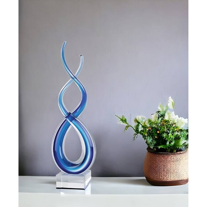 HomeRoots 20" Clear and Blue Murano Glass Modern Abstract Tabletop Sculpture - 4' X '20' X '6.5 - 4' X '20' X '6.5