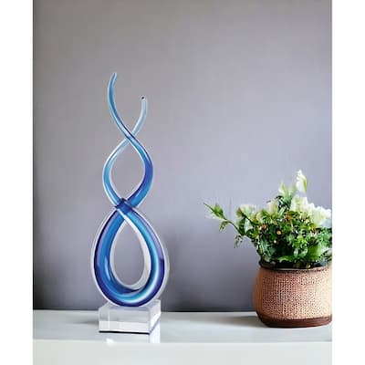 HomeRoots 20" Clear and Blue Murano Glass Modern Abstract Tabletop Sculpture - 4' X '20' X '6.5