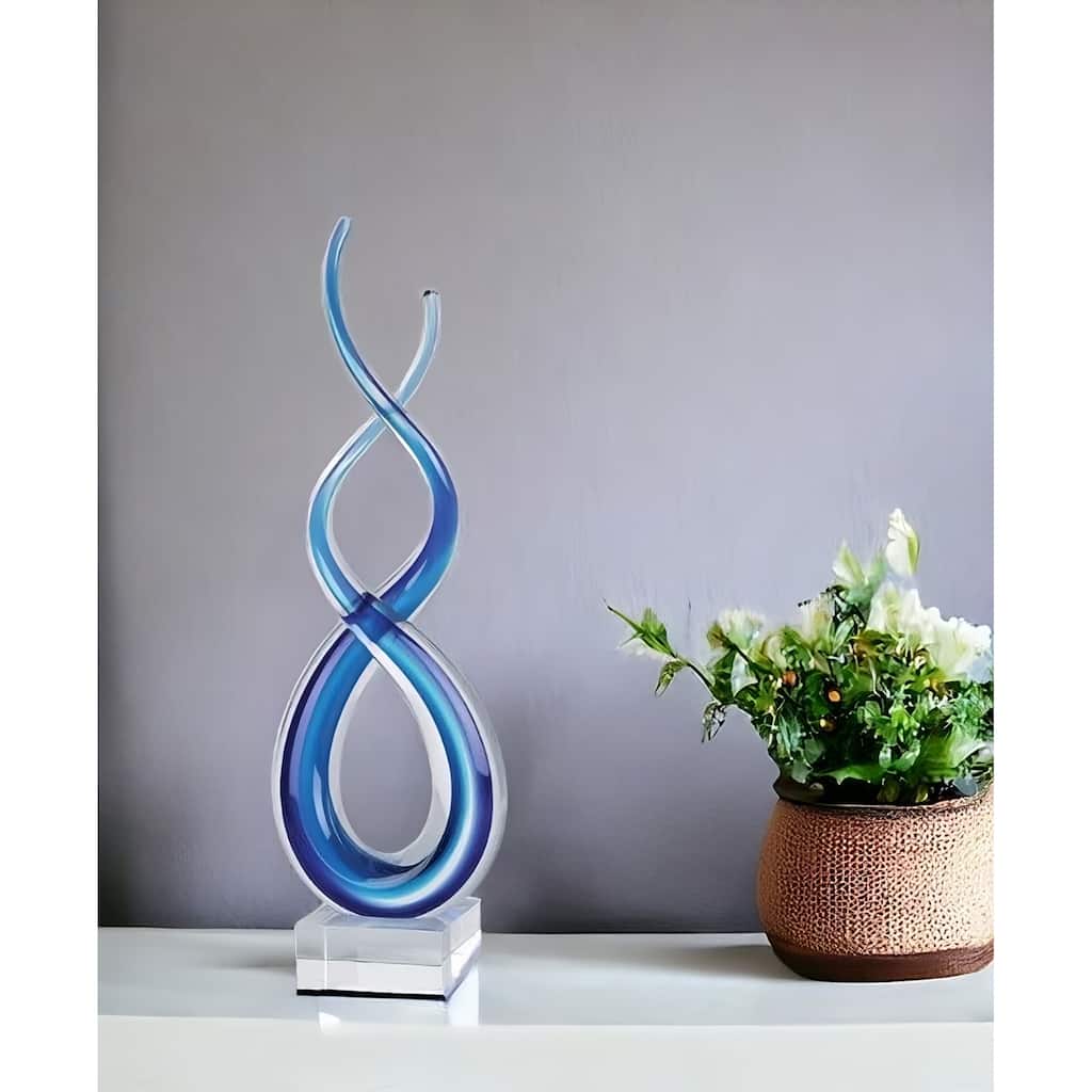 HomeRoots 20" Clear and Blue Murano Glass Modern Abstract Tabletop Sculpture - 4' X '20' X '6.5