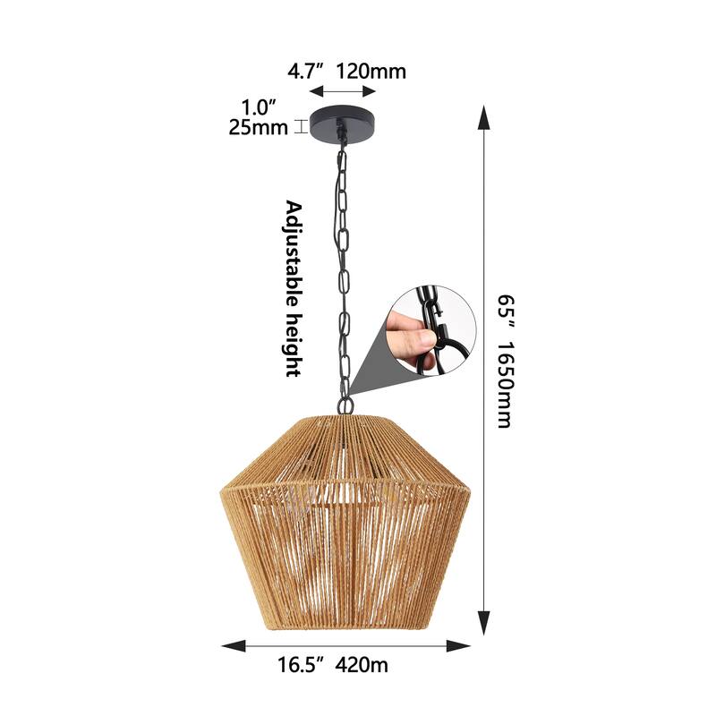 Bohemian Hemp Rope Chandelier, Handmade Farmhouse Chandelier, Height Adjustable, for Dining Room, Living Room and Bedroom