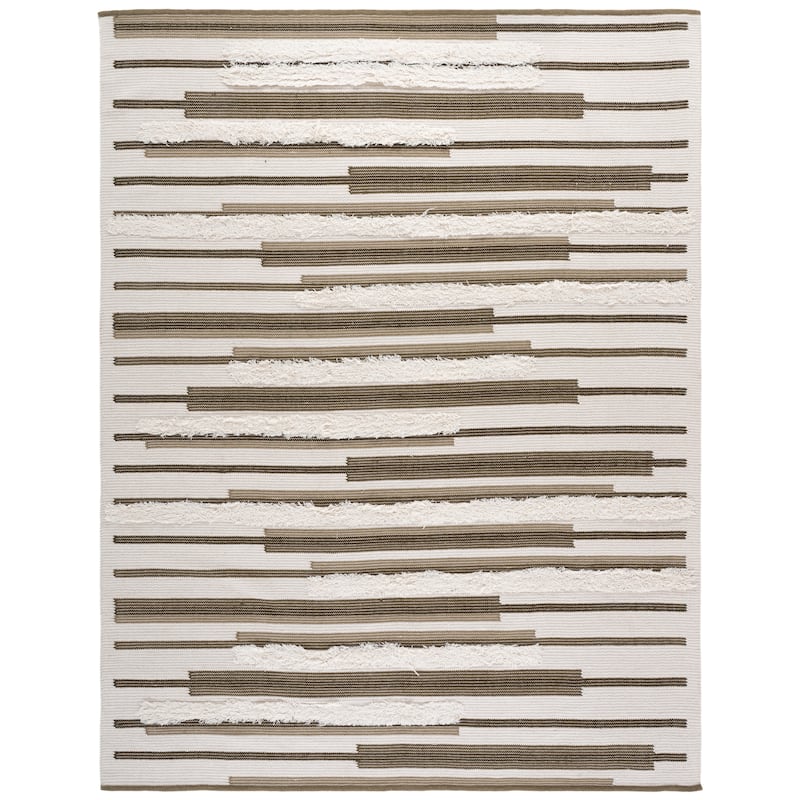 SAFAVIEH Handmade Kenya Herta Striped Wool Rug - 9' x 12' - Olive/Ivory