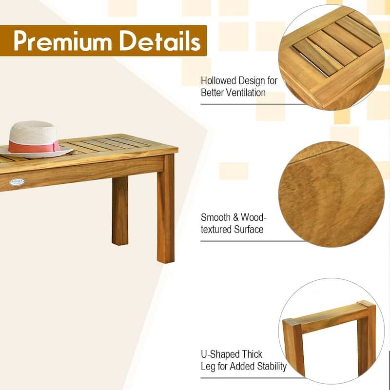 52" Acacia Wood Dining Bench with Slatted Seat - 52" x 13.5" x 17" (L x W x H)