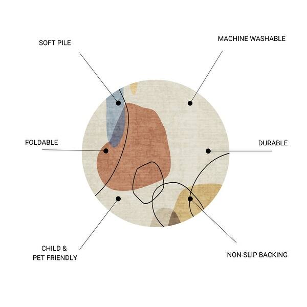 dimension image slide 12 of 13, Round Area Rugs Oriental Floral Rugs Soft Indoor Rug