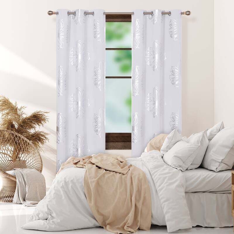 Deconovo Silver Floral Thermal Insulated Curtain Panel Pair(2 Panel)