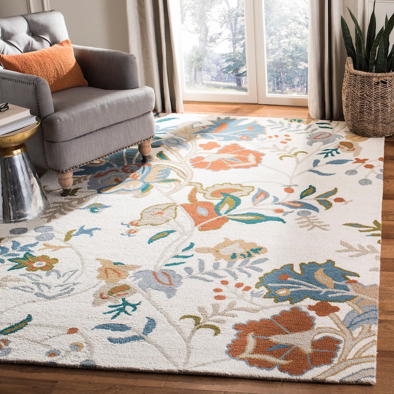 SAFAVIEH Handmade Blossom Philomina Modern Floral Wool Rug - 8' x 10' - Ivory/Blue