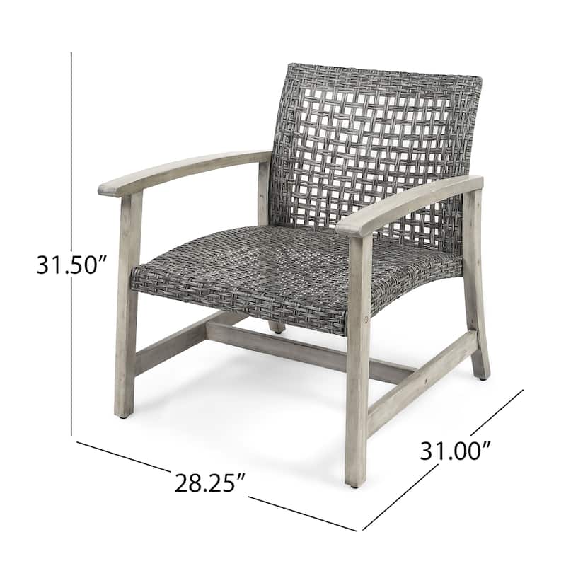 2-Piece Outdoor Acacia Wood Wicker Club Chairs-Faux Rattan Seating