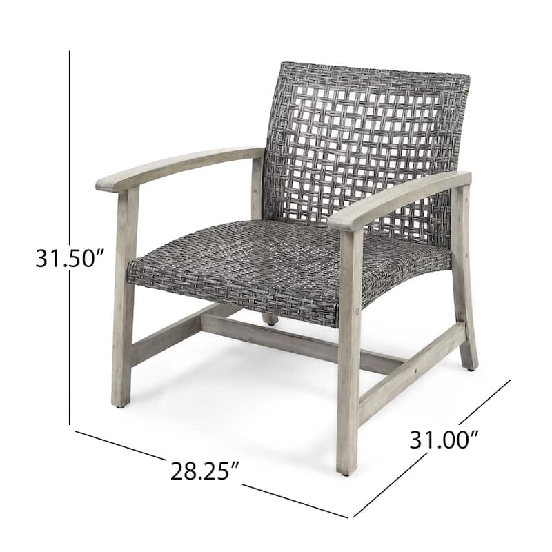 Hampton Outdoor Wood/Wicker Club Chair (Set of 2) by Christopher Knight Home