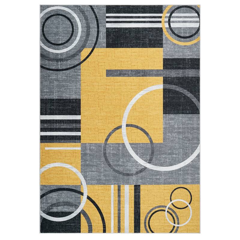 Washable Rugs for Living Room Bedroom Circles Pattern Rug Modern Geometric Area Rug