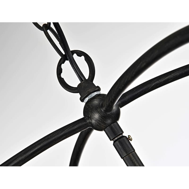 The Gray Barn Antique Black Metal Fabric Shade Wood Frame Chandelier
