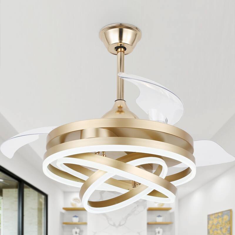 Bella Depot 42" Modern Retractable DIY Shape Ceiling Fan with Remote, 6-Speed Reversible Ceiling Fan with LED Light
