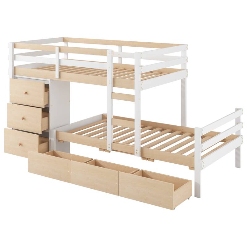 Twin Over Twin Loft Bunk Bed with Storage Drawers and Ladder, Space-Saving Design