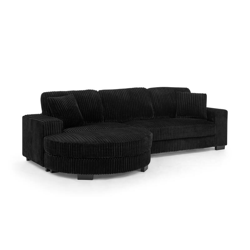 Roomfitters Corduroy Tufted Upholstered Sleeper Sectional Sofa, L-Shape Modular Convertible Sofa with Arc Footstool