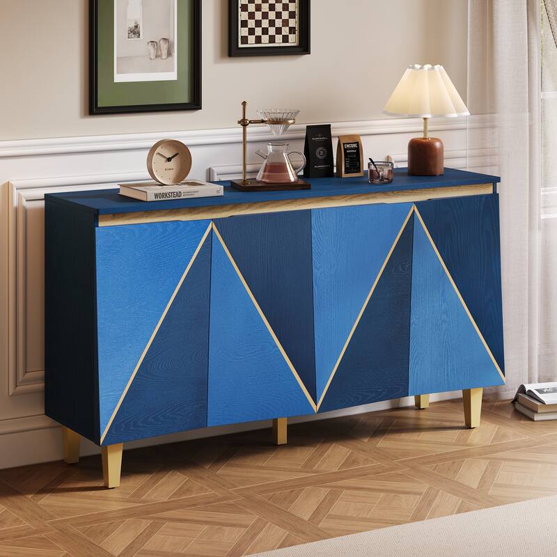 60" Retro 4-Door Buffet Cabinet with Storage and Adjustable Shelves