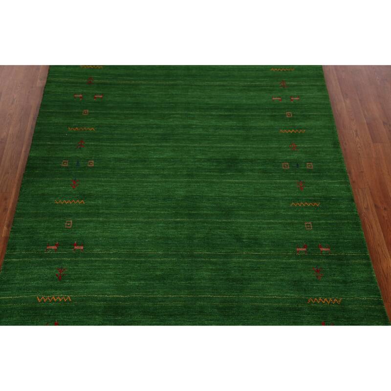 Green Gabbeh Indian Rug Handmade Wool Carpet - 5'1" x 7'8"