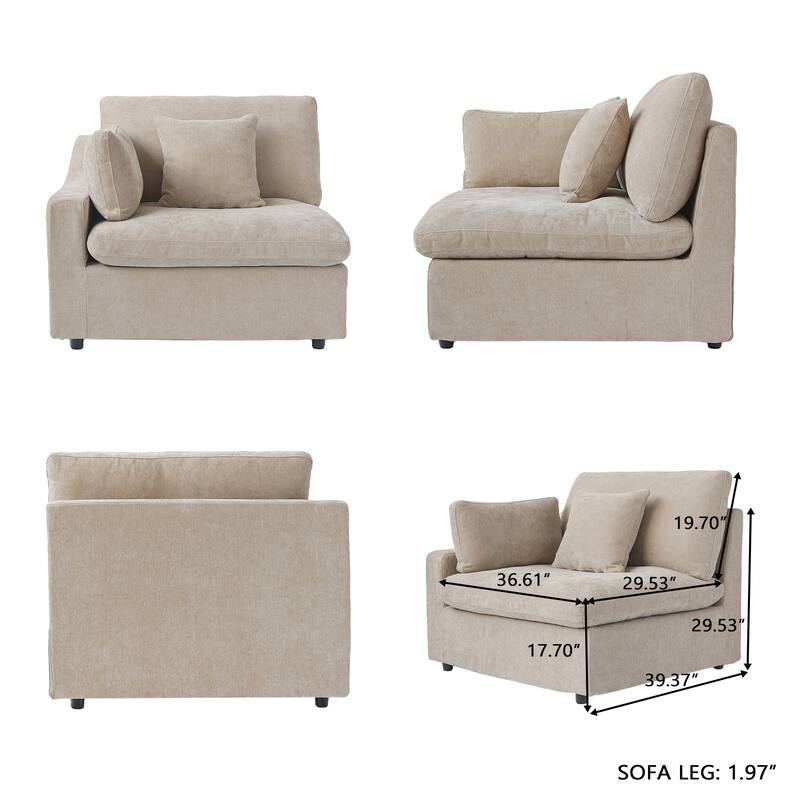 Modular Sectional Sofa Cloud Couch with Ottoman, L Shaped Linen Blend Fabric Minimalist Sectional Sofa for Living Room, Khaki