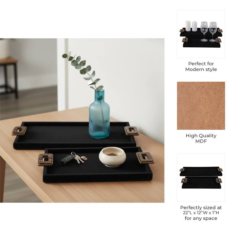 Metal Decorative Trays with Wood Handles - Set of 2 -Black, 16" - 22.0"