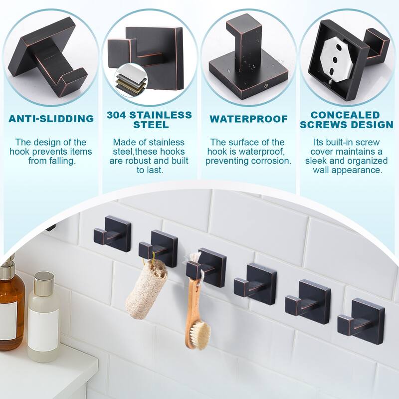 WOWOW J-Hook Wall Mount Robe/Towel Hook 6PCS