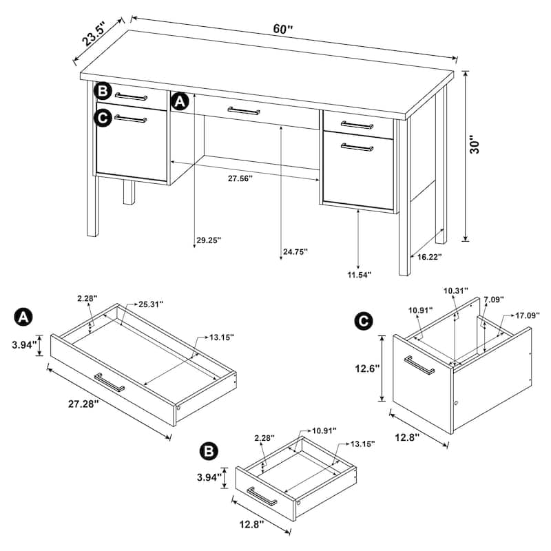 Samson Weathered Oak 4-drawer Office Desk
