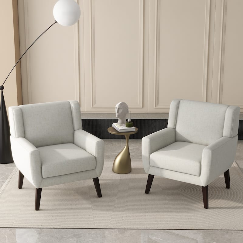 Linen Upholstered Accent Chair Wingback Armchair Set of 2