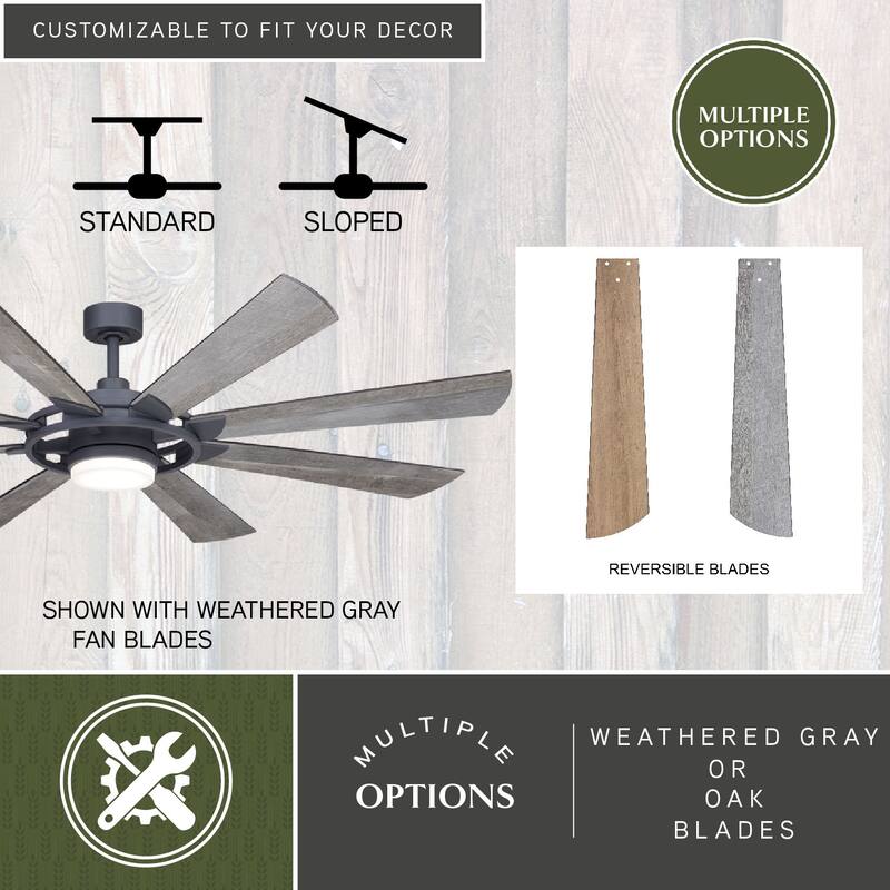 Burlington 68-in Farmhouse Windmill Indoor Outdoor Ceiling Fan with LED Light Kit and Remote