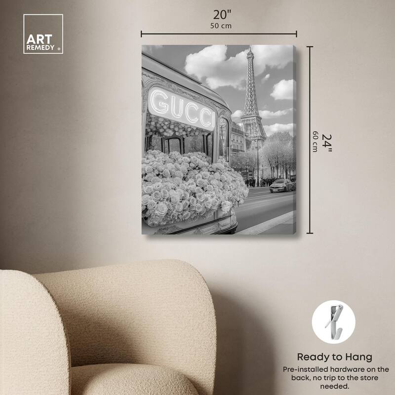 Dreamy Fashion Bus Noir Canvas by Art Remedy, Gallery Wrapped