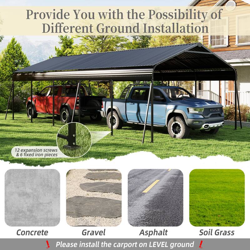 Outdoor Metal Storage Carport w/ Hooks,Expansion Screws,Fixed Pieces